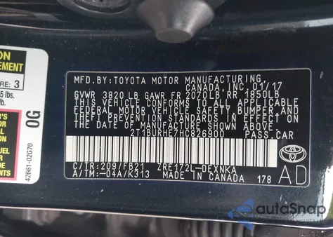 2017 Toyota Corolla Le from USA, damaged, VIN 2T1BURHE7HC826900
